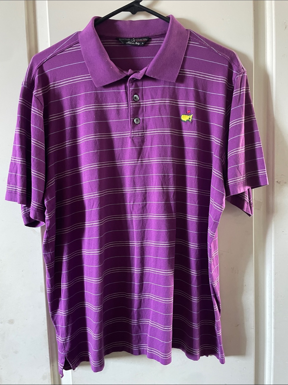Purple Striped Polo Shirt with Embroidered Logo - Men Large